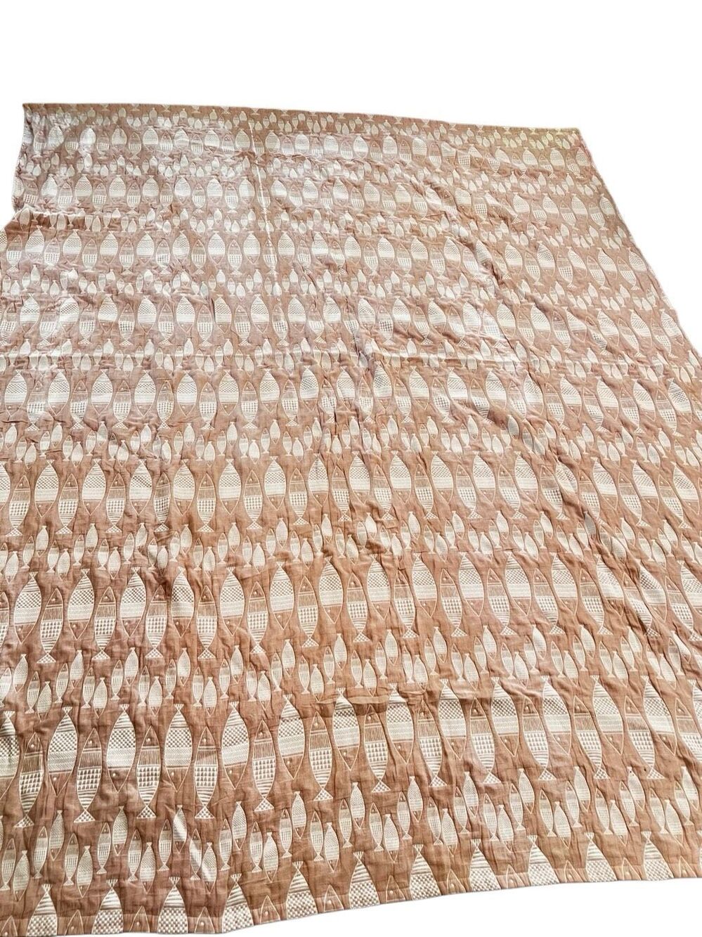Hand Block Fish Print Cotton Kantha Quilt, Bedspread Full Size